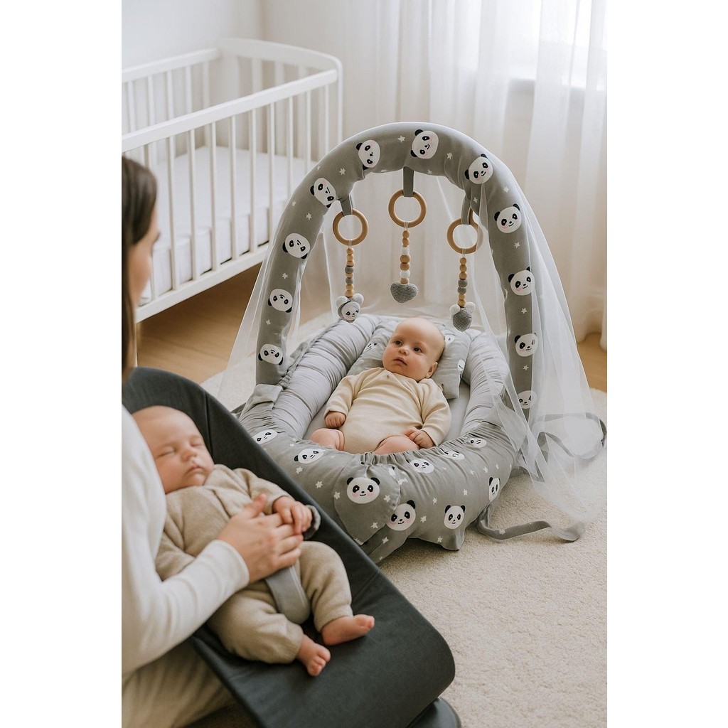 Jaju Baby Gri Panda Oyuncak ve Cibinlik Tüllü Babynest Anne Bebek Oyuncak Fiyatı