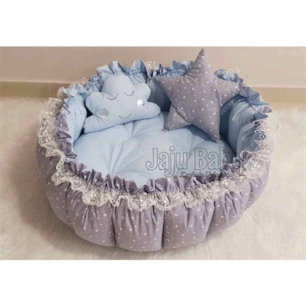 Jaju Baby Gri ve Mavi Açılır Kapanır Oyun Minderi Bebek Yuvası - 120 x 120 cm - Açık Gri Park Yatak / Oyun Parkı Fiyatı