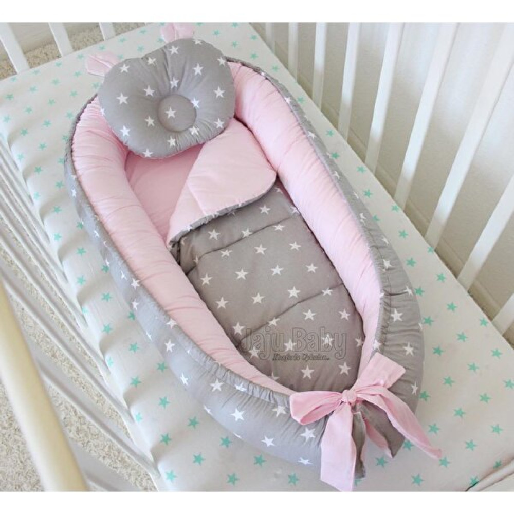 Jaju Baby Gri Yıldız Pudra Kombin Lüx Babynest - Gri - Pembe Park Yatak / Oyun Parkı Fiyatı