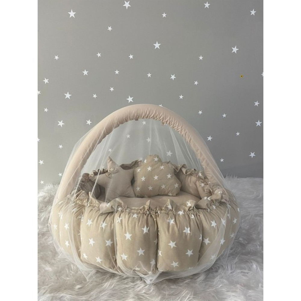 Jaju Baby Kahve Yıldızlı Açılır - Kapanır Oyun Minderi Cibinlik Aparatlı Babynest - 120 x 120 cm - Kahverengi Park Yatak / Oyun Parkı Fiyatı