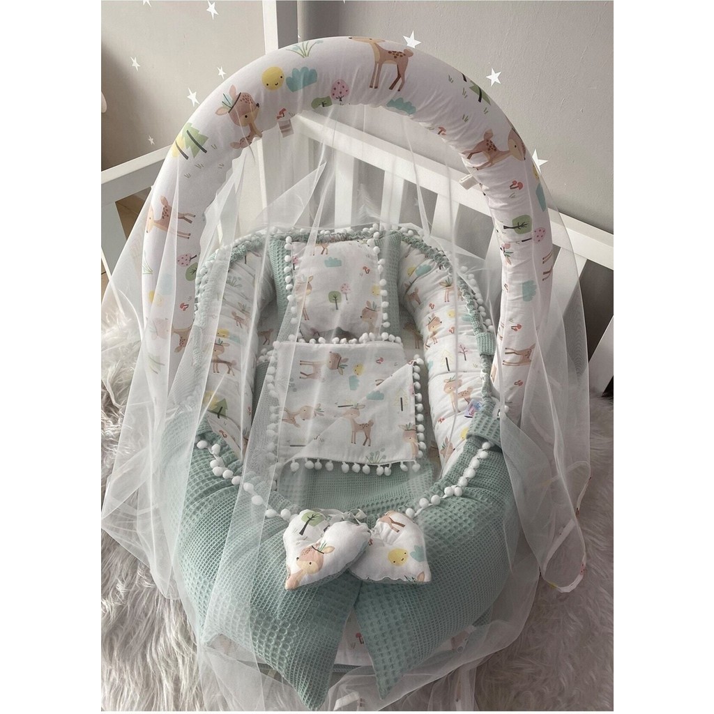 Jaju Baby Nest Wafle Yeşil Pike Poplin Ponponlu Jaju-Babynest ve Yorgan Oyuncak Aparat ve Tül Set - 400 C Yorgan Fiyatı