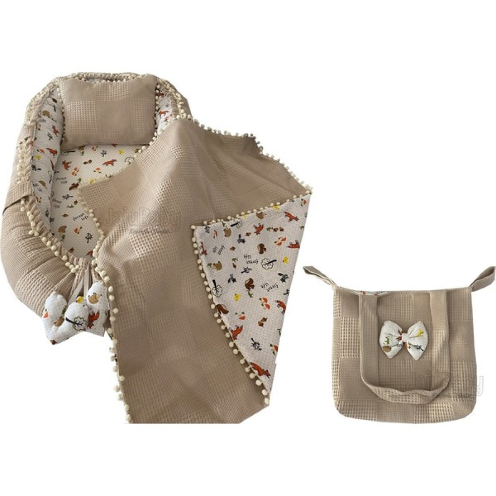 Jaju Baby Pike Kumaş ve Müslin Kumaş Tilki Tasarım Ponponlu 4'lü Babynest Set - 100x60 - Kahverengi Park Yatak / Oyun Parkı Fiyatı