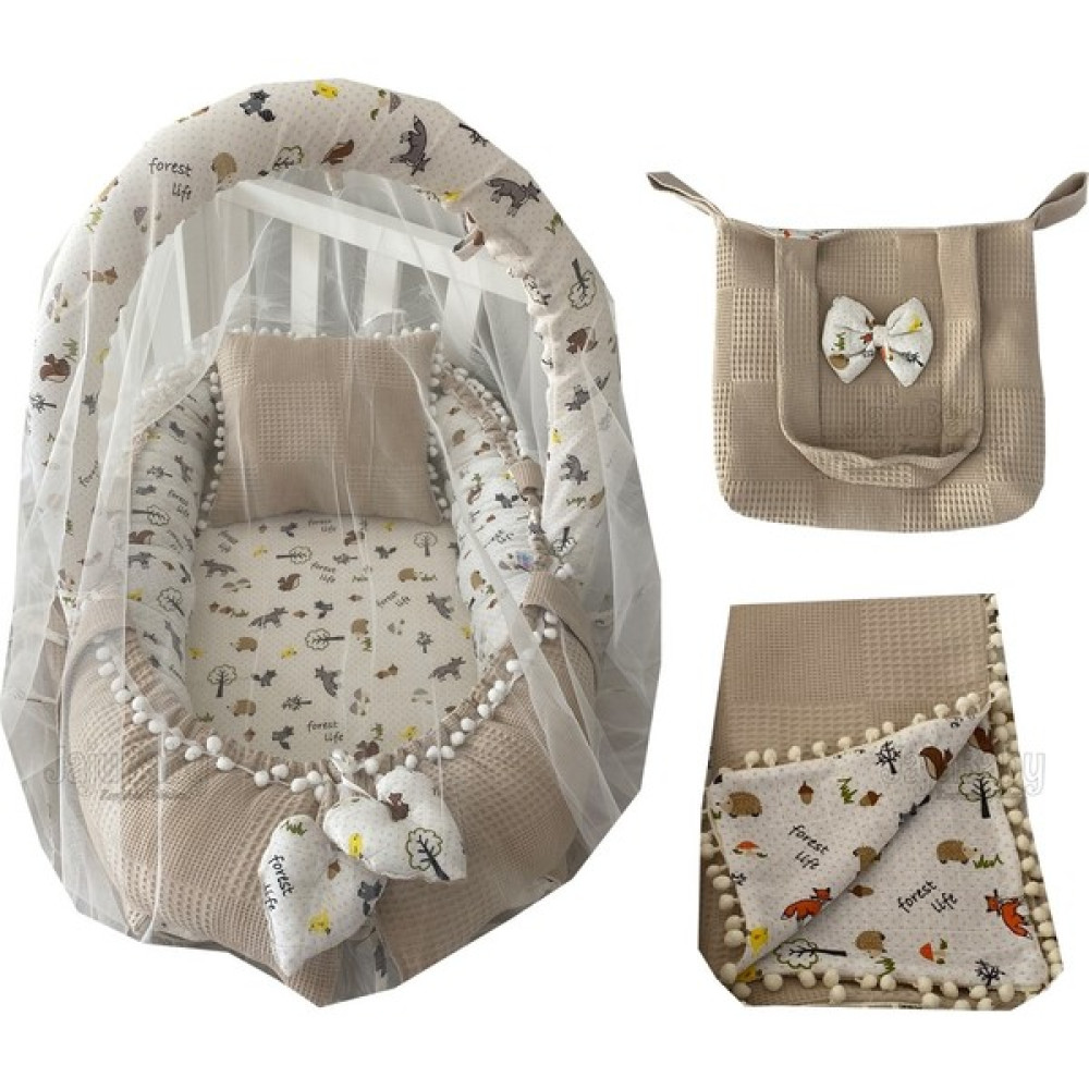 Jaju Baby Pike Kumaş ve Müslin Kumaş Tilki Tasarım Ponponlu Oyuncak Aparat Tüllü 6'lı Babynest Set - Kahverengi Park Yatak / Oyun Parkı Fiyatı