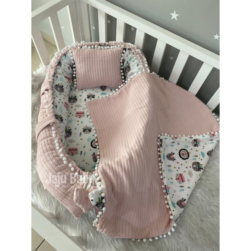 Jaju Baby Pudra Örgü Pike Kumaş ve Müslin Kumaş Ponponlu 3'lü Babynest Set Park Yatak / Oyun Parkı Fiyatı
