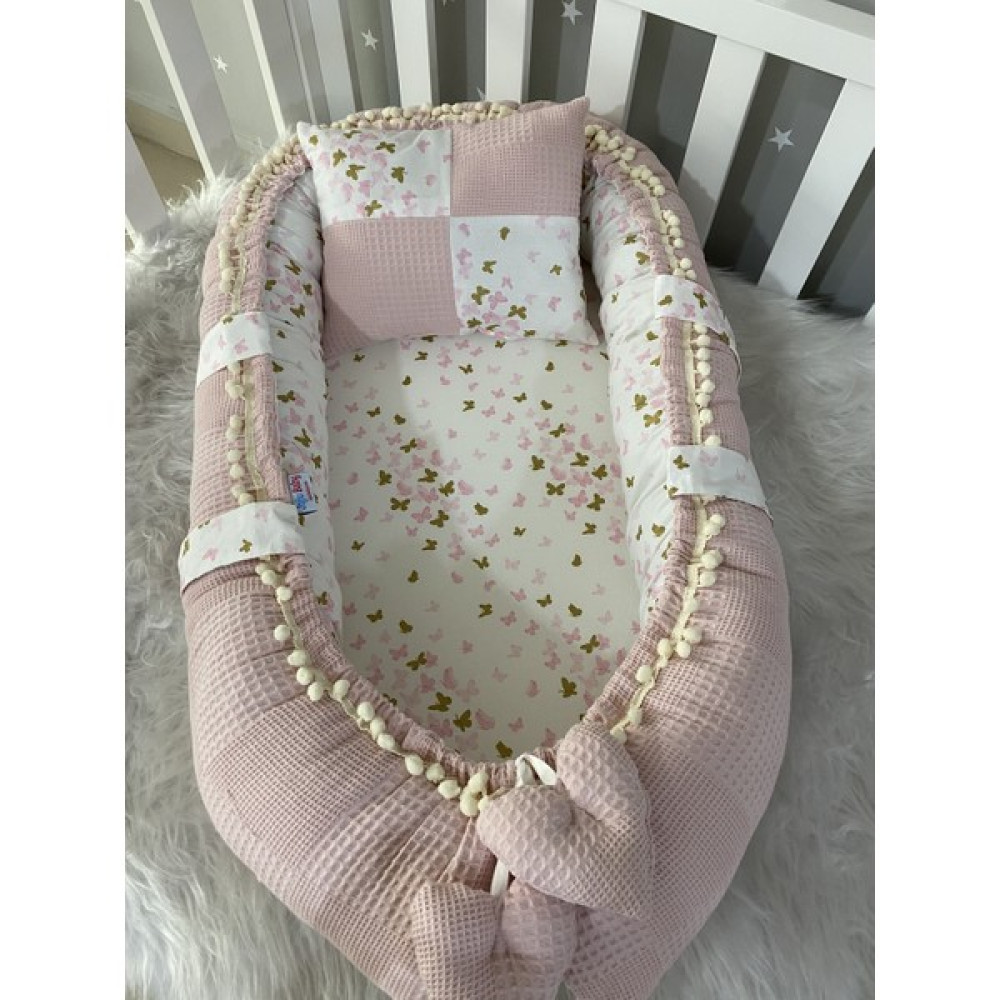 Jaju Baby Pudra Wafle Pike Kumaş Kelebek Tasarım Ponponlu Babynest - 100 x 60 cm - Pembe Park Yatak / Oyun Parkı Fiyatı
