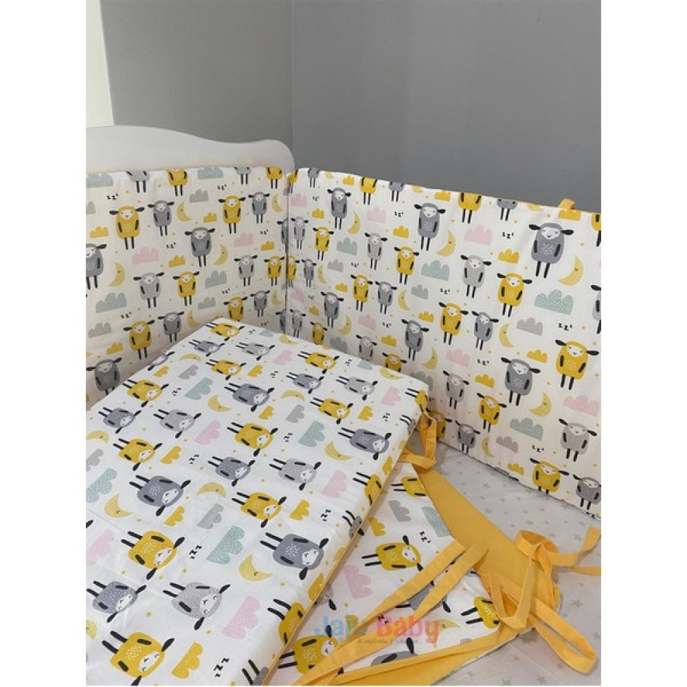 Jaju Baby Sevimli Kuzu Desenli Beşik Kenar Koruma Özel Ölçü - 60 x 120 cm - Sarı Bebek Yatak Bariyeri Fiyatı