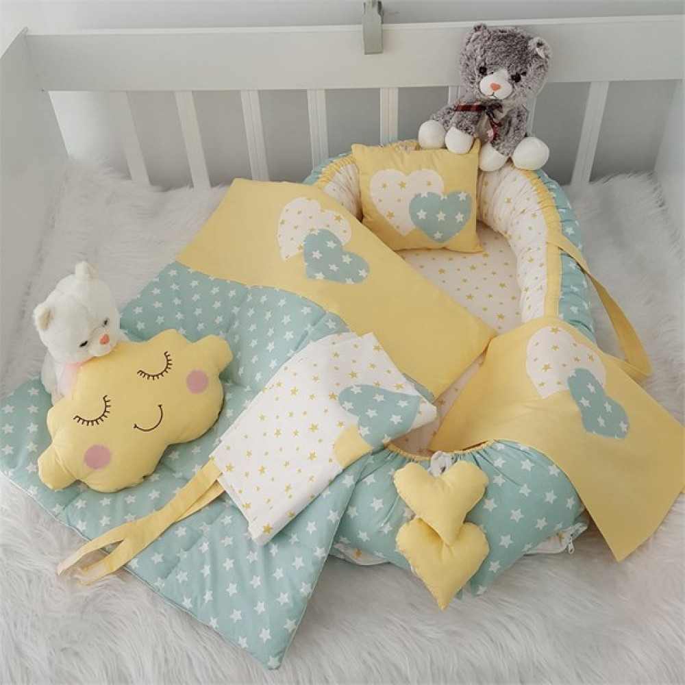 Jaju Baby Yeşil Yıldız Sarı Kombin Lüx Babynest 6 Parça Set Ana Kucağı ve Oto Koltuğu Fiyatı