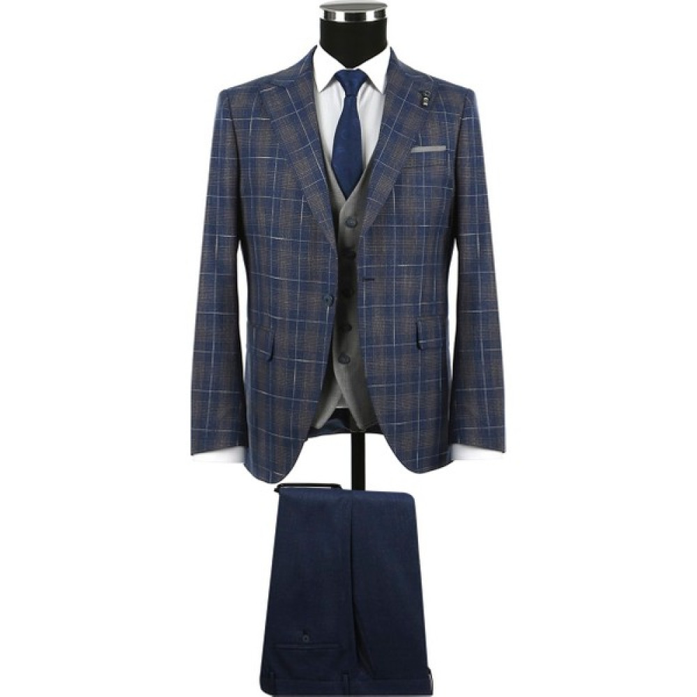 Jakamen Saks Slim Fit Sivri Yaka Erkek Yelekli Takım Elbise Erkek Takım Elbise Fiyatı