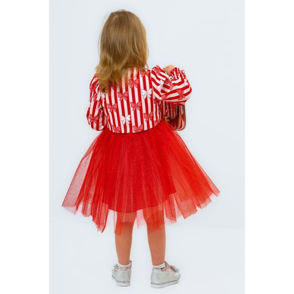 Jakar Ceketli Simli Tül Elbise - Miss Armina Kids - Elbise - Kırmızı - 3 Yaş - CS2023000007-2696 Kız Çocuk Elbise Fiyatı