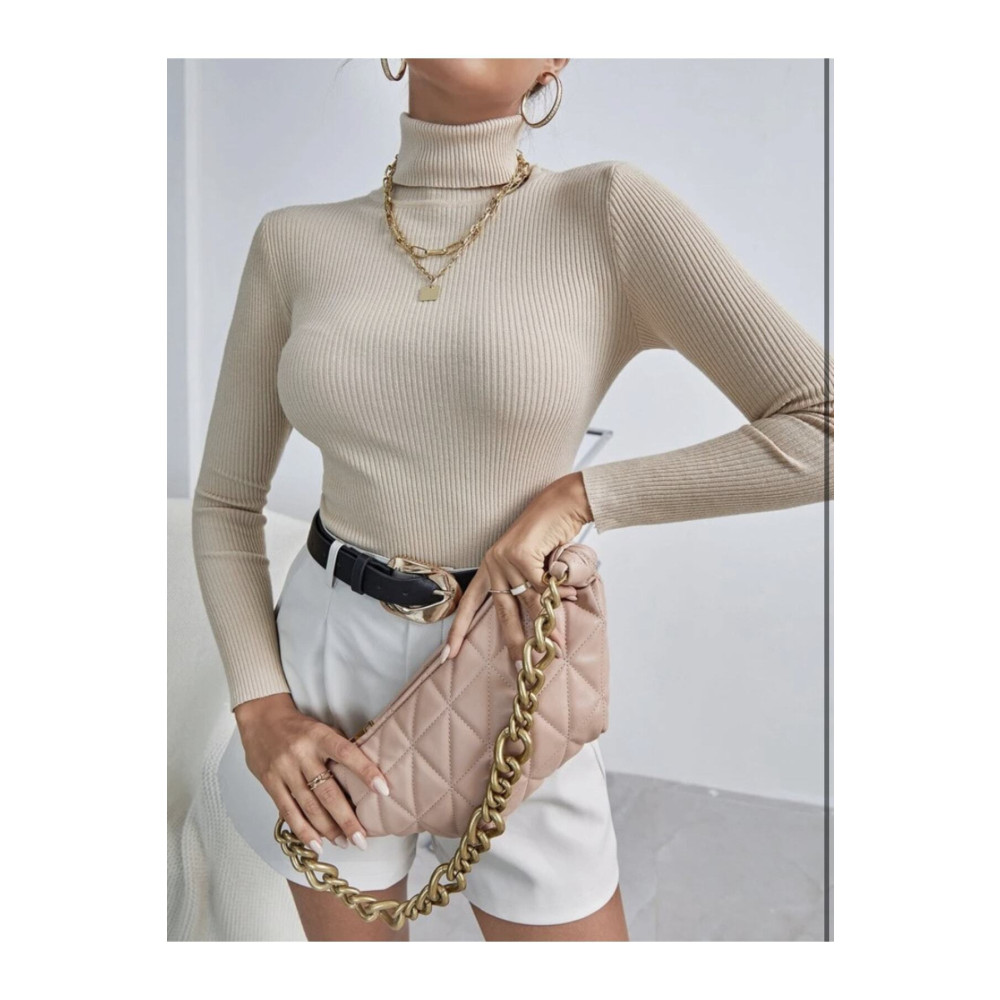 JAKARLI Unisex Bej Vizon Pamuklu Balıkçı Yaka Şardonlu Slimfit Boğazlı Kazak XS Beden Bayan Kazak & Süveter & Triko Fiyatı