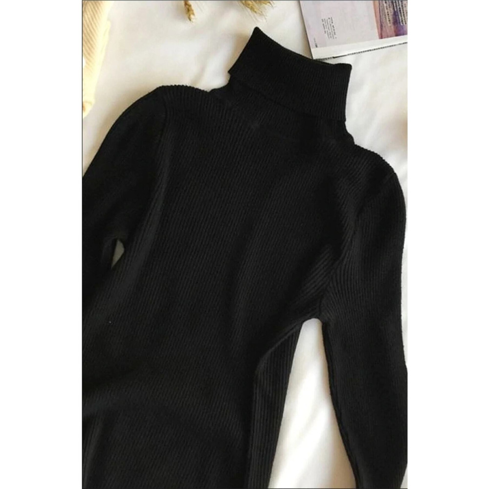 JAKARLI Unisex Gece Siyahı Pamuklu Balıkçı Yaka Şardonlu Slimfit Boğazlı Kazak XS Beden Bayan Kazak & Süveter & Triko Fiyatı