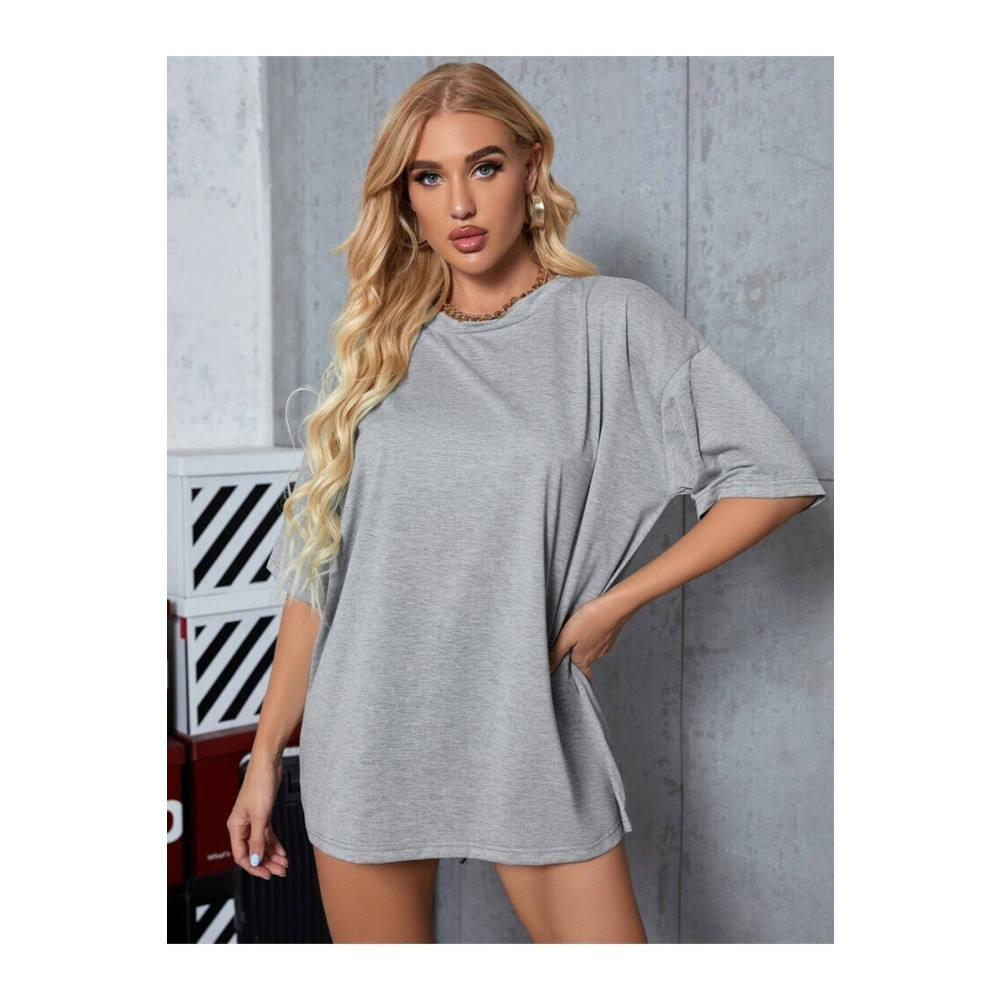 JAKARLI Unisex Gri Bisiklet Yaka Pamuk Oversize Boyfriend T-shirt XS Beden Bayan T-shirt Fiyatı