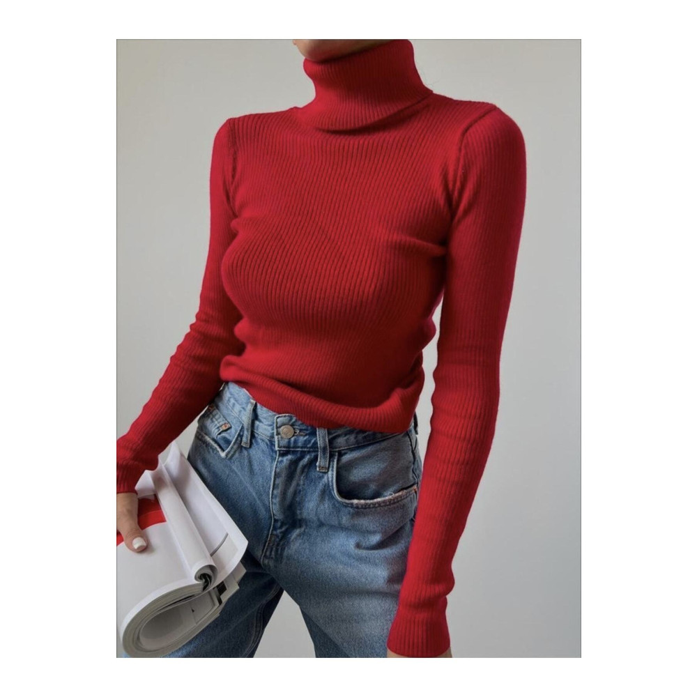 JAKARLI Unisex Kırmızı Tekli Fiyat Pamuklu Balıkçı Yaka Kaşkorse Şardonlu Slimfit Boğazlı XL Beden Bayan Kazak & Süveter & Triko Fiyatı