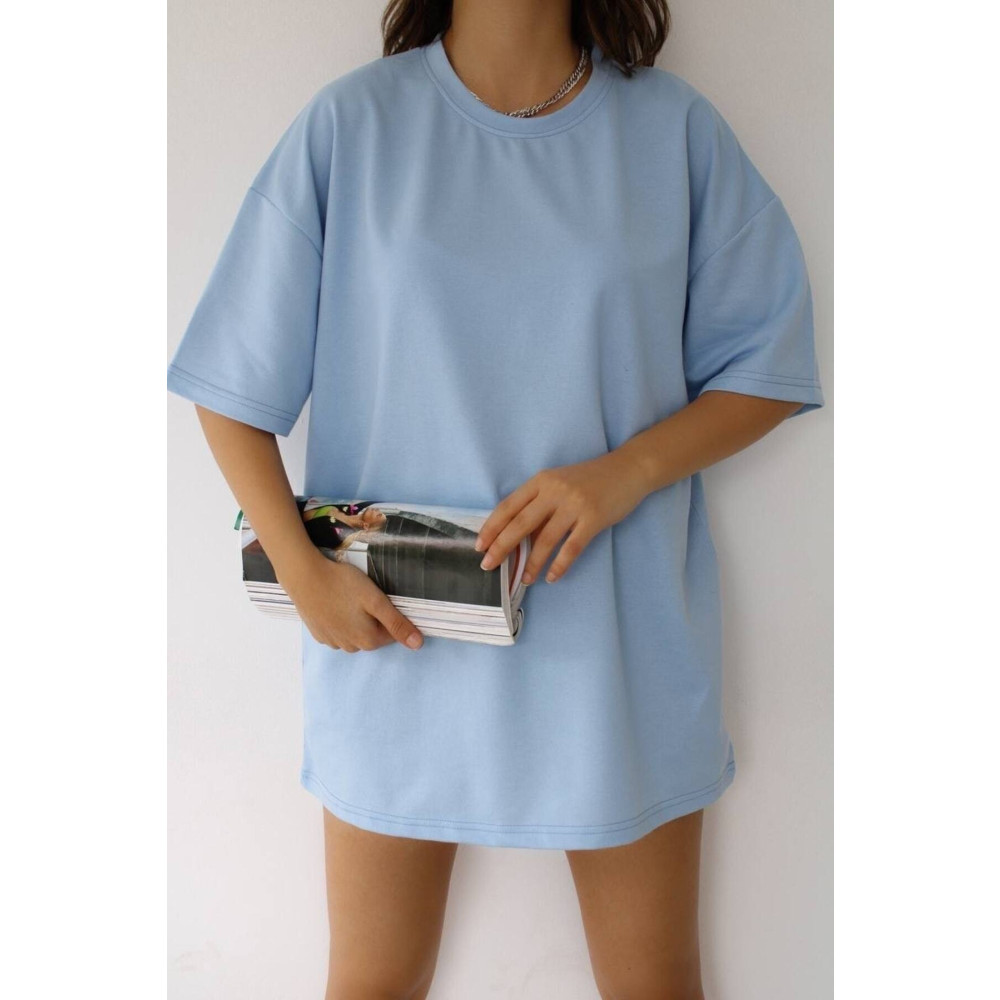 JAKARLI Unisex Pamuk Bebe Mavi Bisiklet Yaka Oversize Boyfriend T-shirt 4XL-5XL Beden Bayan T-shirt Fiyatı