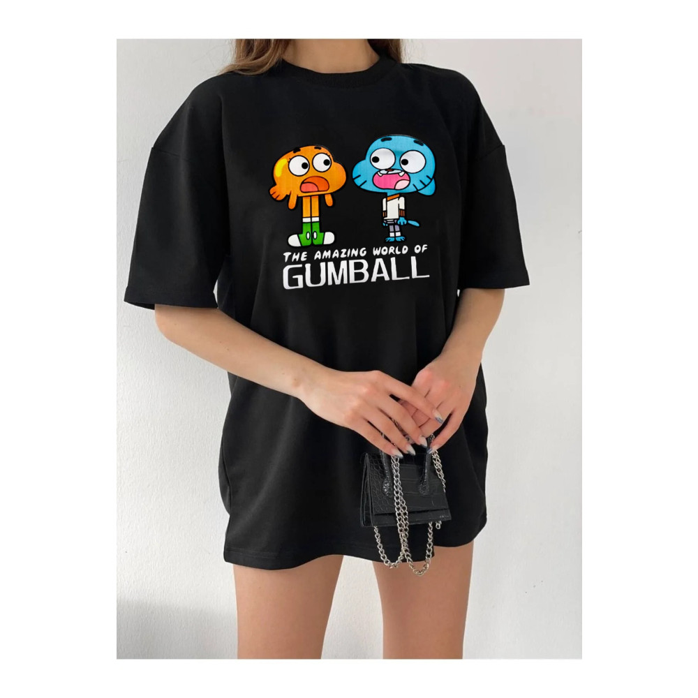 JAKARLI Unisex Rahat Kesim Gumball Karakter Oversize T-shirt M/L Beden Bayan T-shirt Fiyatı