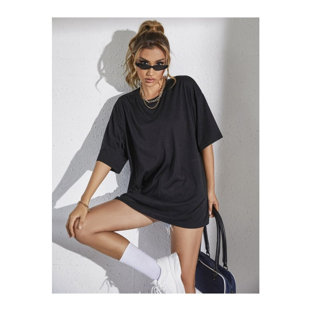 JAKARLI Unisex Siyah Bisiklet Yaka Pamuk Oversize Boyfriend T-shirt S-M Beden Bayan T-shirt Fiyatı