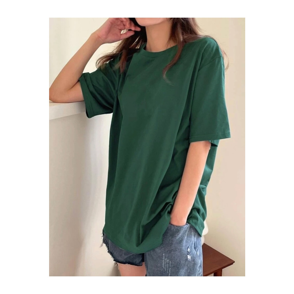 JAKARLI Unisex Zümrüt Yeşil Bisiklet Yaka Pamuk Oversize Boyfriend T-shirt Large-Extra Large Beden Bayan T-shirt Fiyatı
