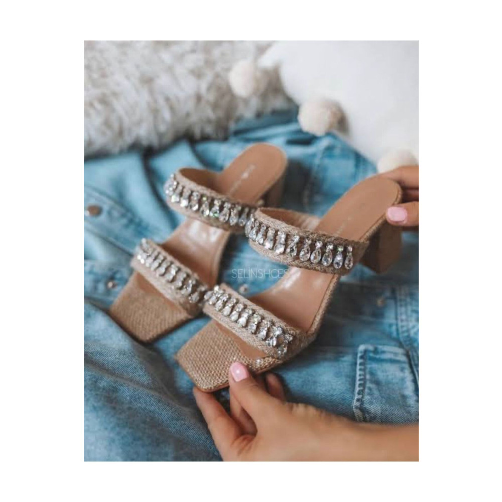 JAMASHOSE Havana Hasır Damla Taşlı Terlik 40 Beden Unisex Sandalet Fiyatı