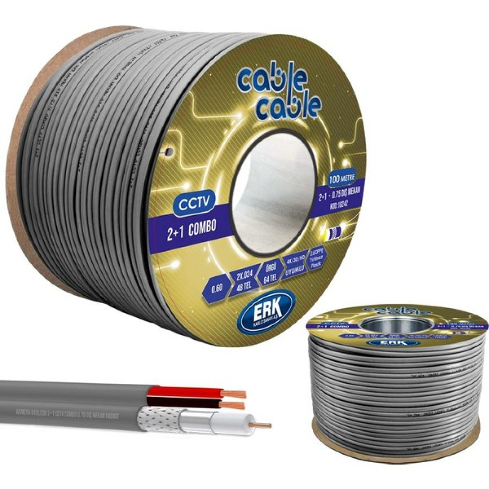 Jamesko Kamera Kablosu 2+1 Cctv Combo 2x0.75 Dış Mekan 100MT Erk Yerli - Siyah Güvenlik Kamerası Kablosu Fiyatı