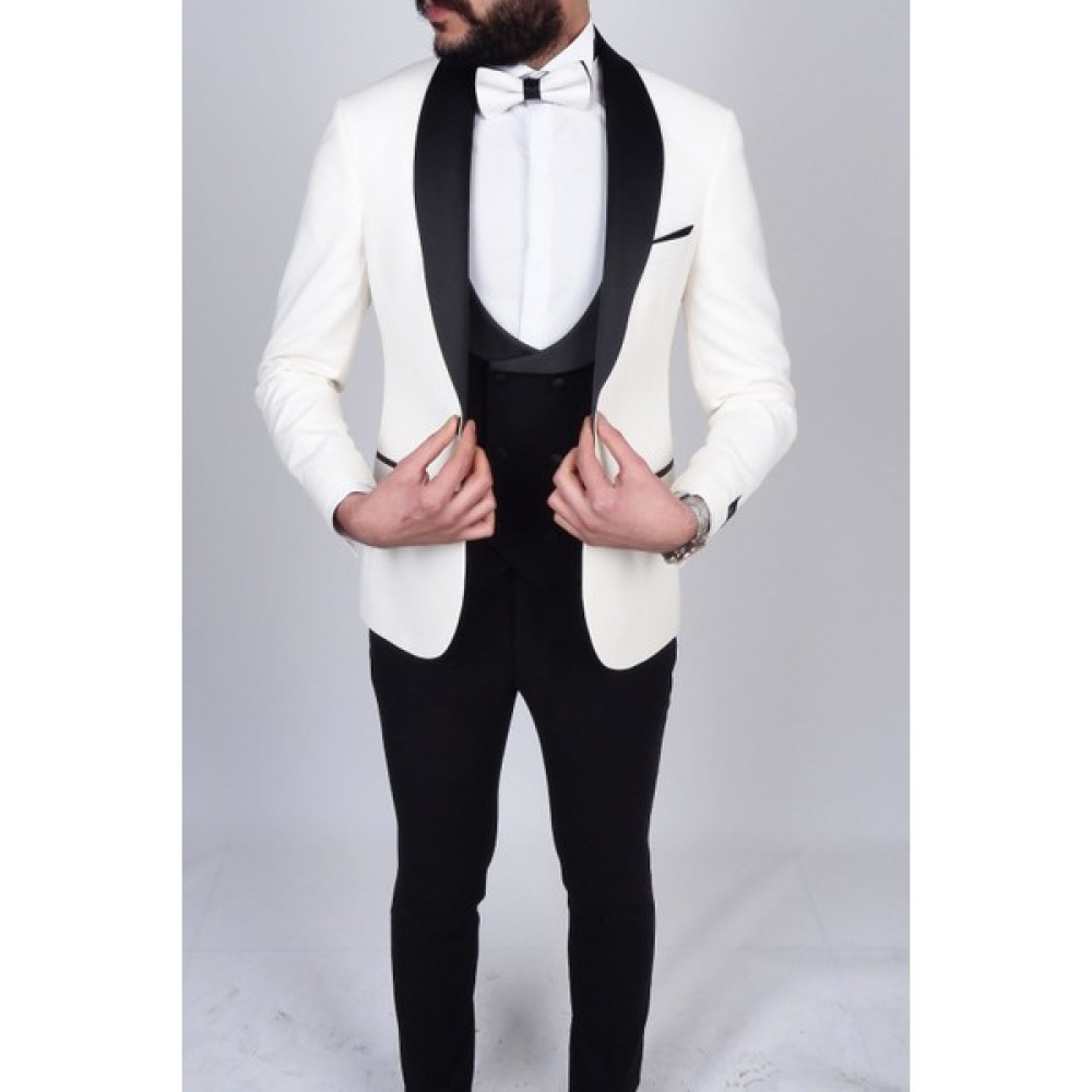 Jan Carlucci Slimfit Şal Yaka Damatlık Takım Ceket - Yelek - Pantolon - Gömlek - Papyon Erkek Takım Elbise Fiyatı