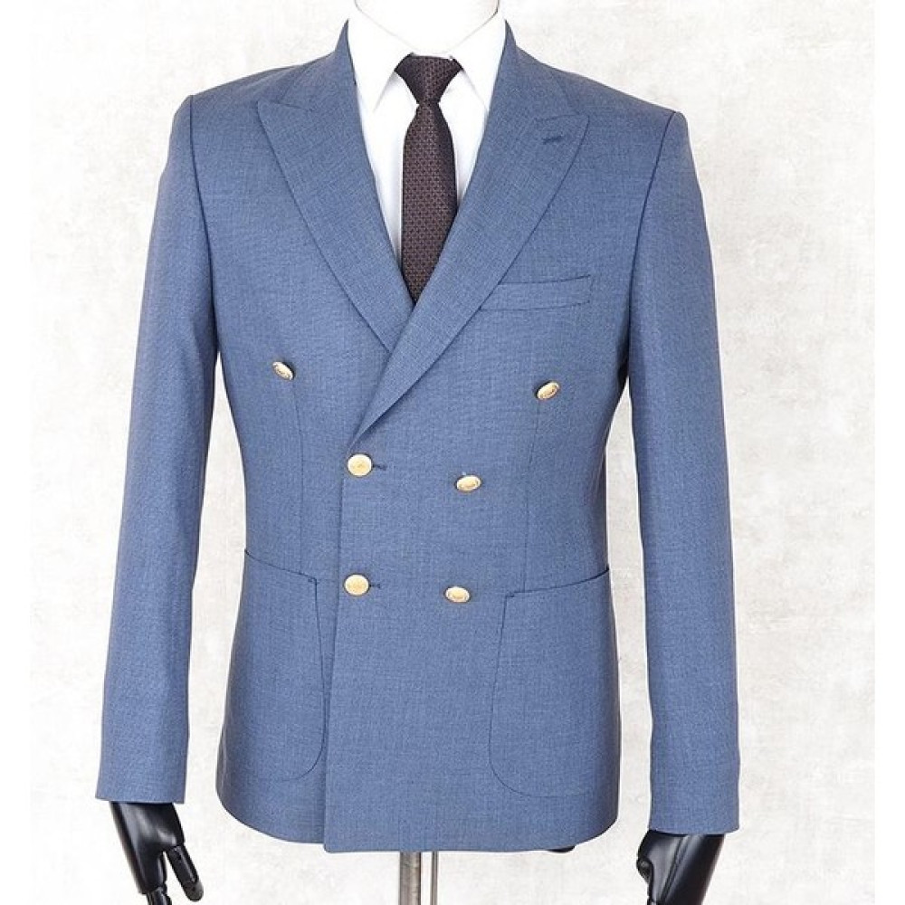Jan Carlucci Yazlık Kruvaze -Yarım Astar- Metal Düğme Slimfit Drop 6 Ceket-Mavi Erkek Ceket Fiyatı