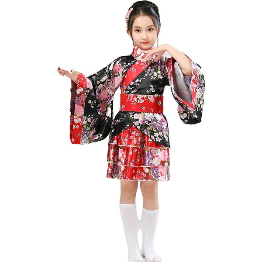 Janae Kalın Kemerli Çiçek Desenli Japon Tarzı Çocuk Kimono S - Kırmızı (Yurt Dışından) Oyuncak Fiyatı