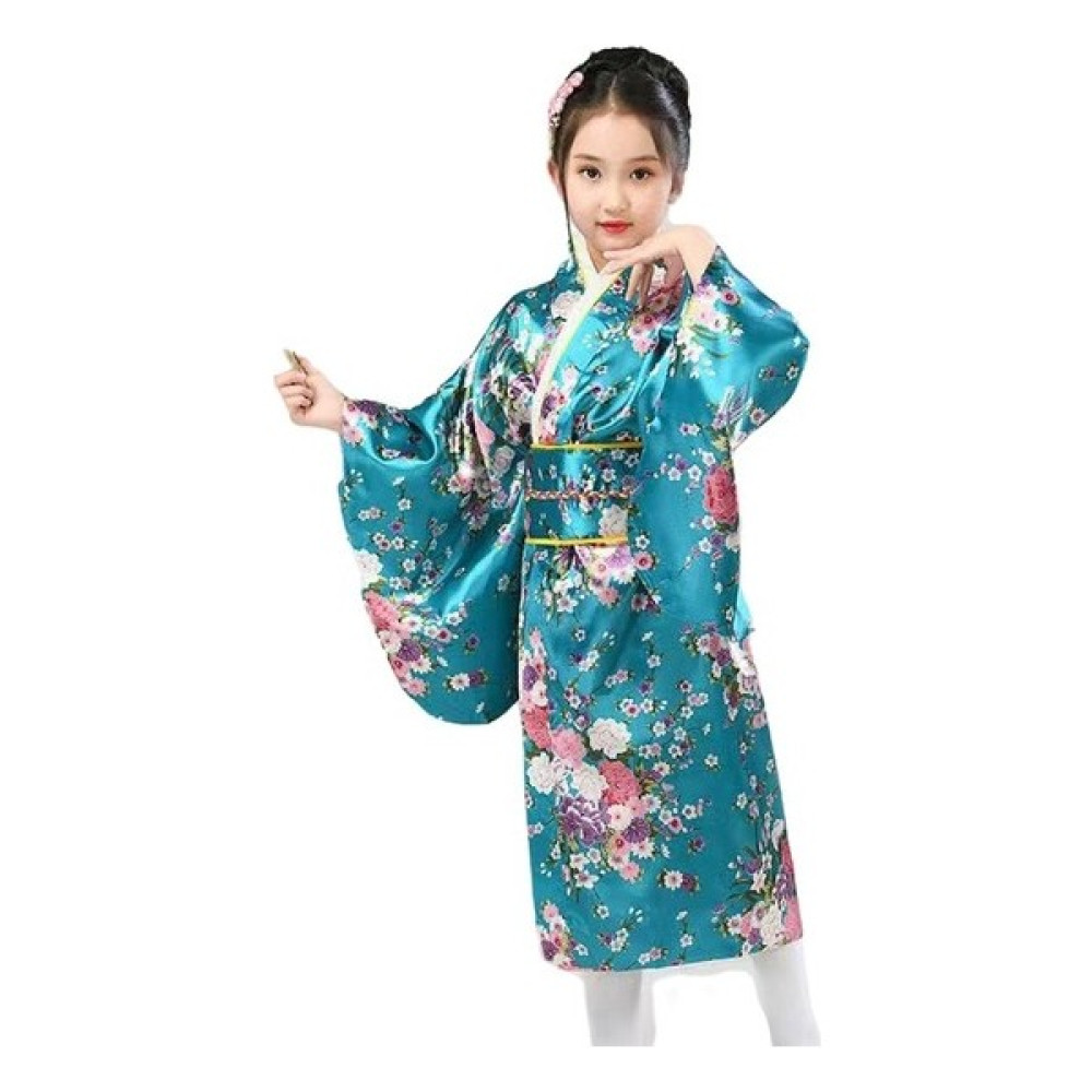 Janae Kemerli Desenli Japon Tarzı Çocuk Kimono Kostüm (Yurt Dışından) - M - Mavi Oyuncak Fiyatı