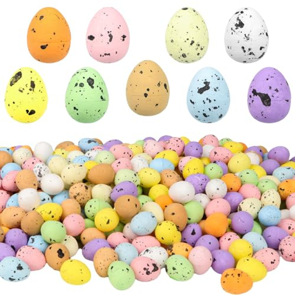 Jangostor 200 PCS Easter Mini Eggs Colorful Foam Mini Eggs Artificial Bird Eggs Fake Easter Foam Eggs Decoration for Craft DIY Easter Spring Party Basket Stuffers Home Table Decor, 0.6 x 0.7 Inch