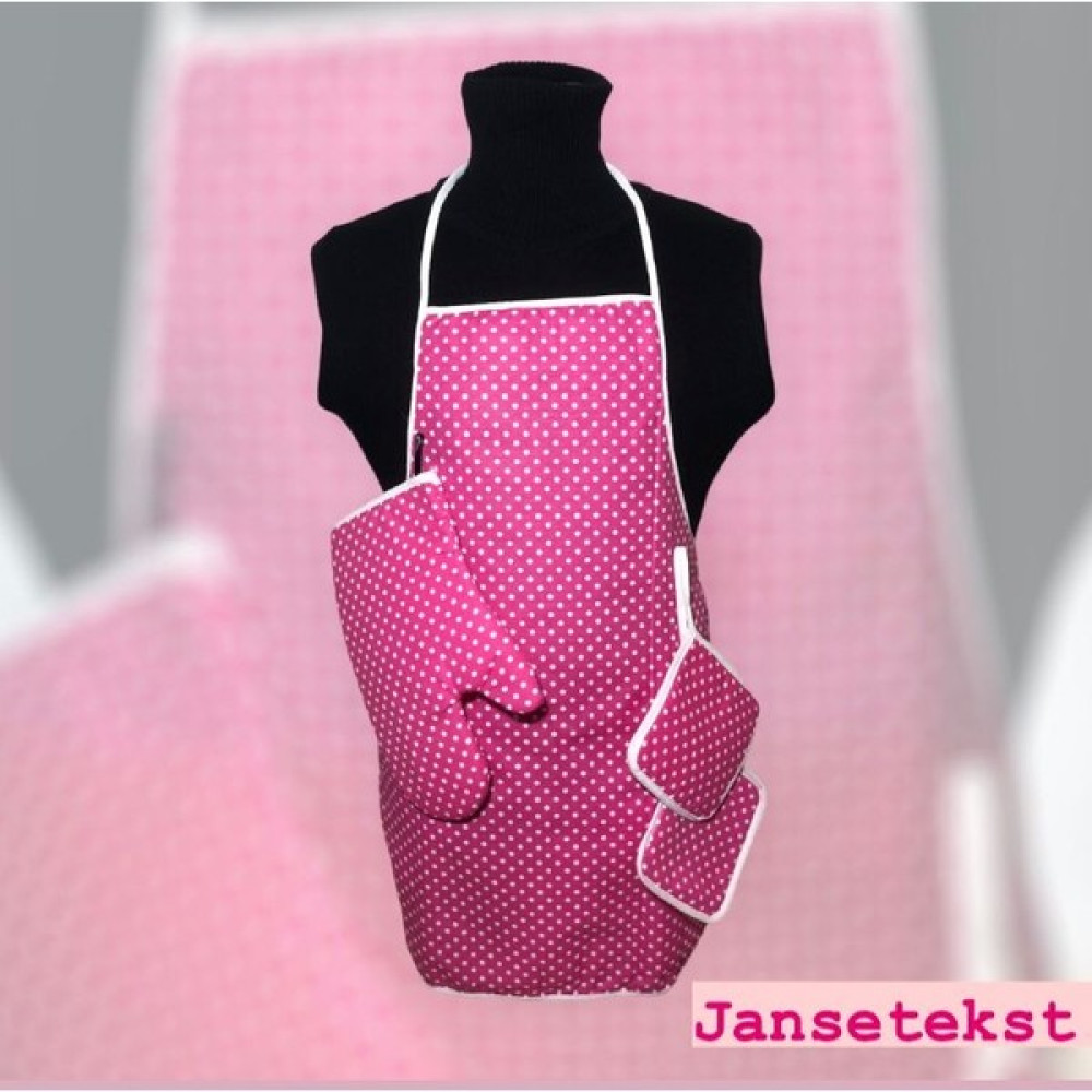 Jansetekst Önlük Tutaç ve Eldiven Seti 3 Parça Isı Geçirmez Eldiven Tutaç Su Geçirmez Önlük - Standart - Pembe Mutfak Önlüğü Fiyatı