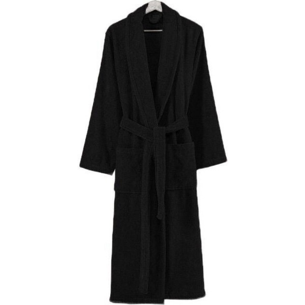 Jansetekst Siyah Pamuklu Unisex Büyük Beden Şal Yaka Bornoz - 4XL Bornoz Fiyatı