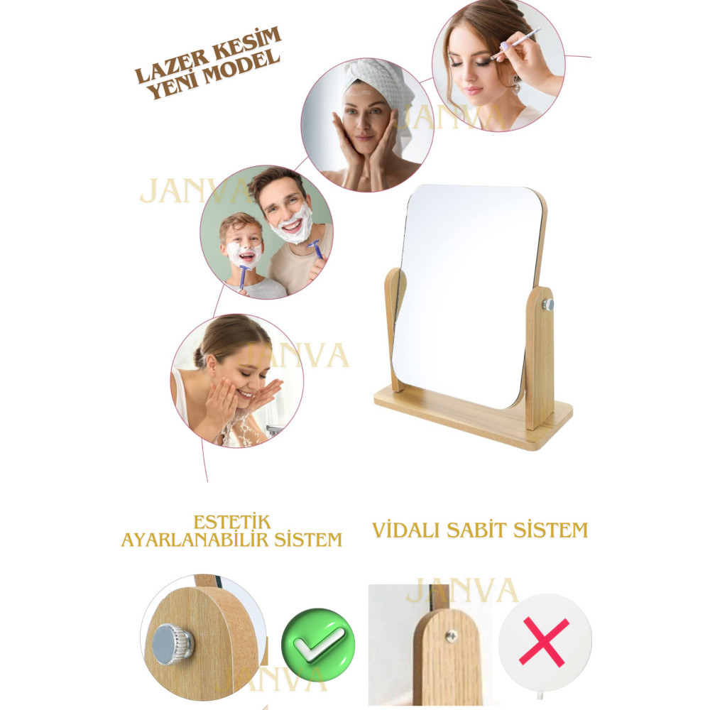 Janva El Aynası Masa Aynası Makyaj Aynası Ayarlanabilir Kare Makeup Mirror 22cm Ahşap Ayna Fiyatı