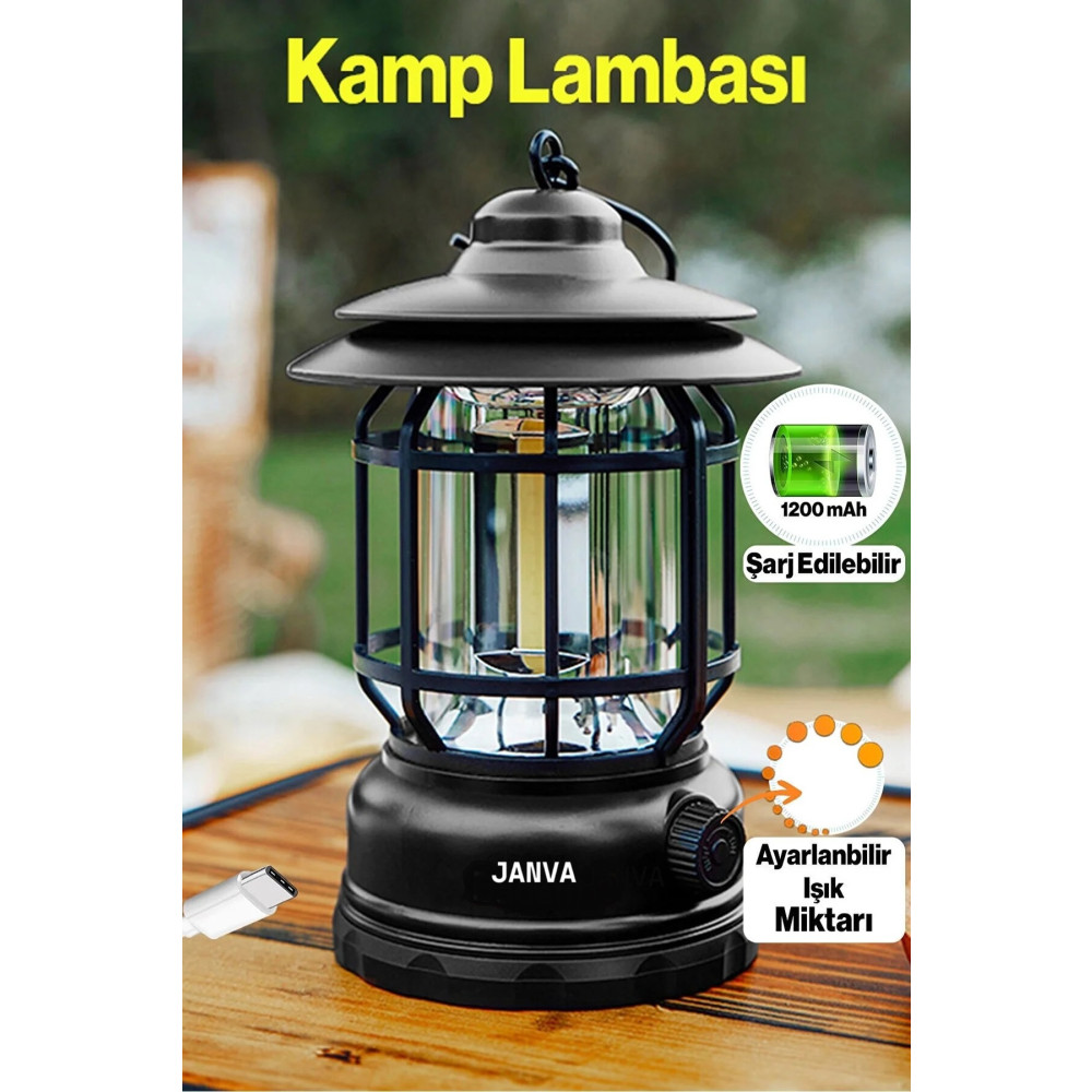 Janva Nostaljik ışığı ayarlanabilir Şarjlı Ledli Kamp Lambası Işıldak Fener 18650 şarjlı pilli Kamp Malzemeleri Fiyatı