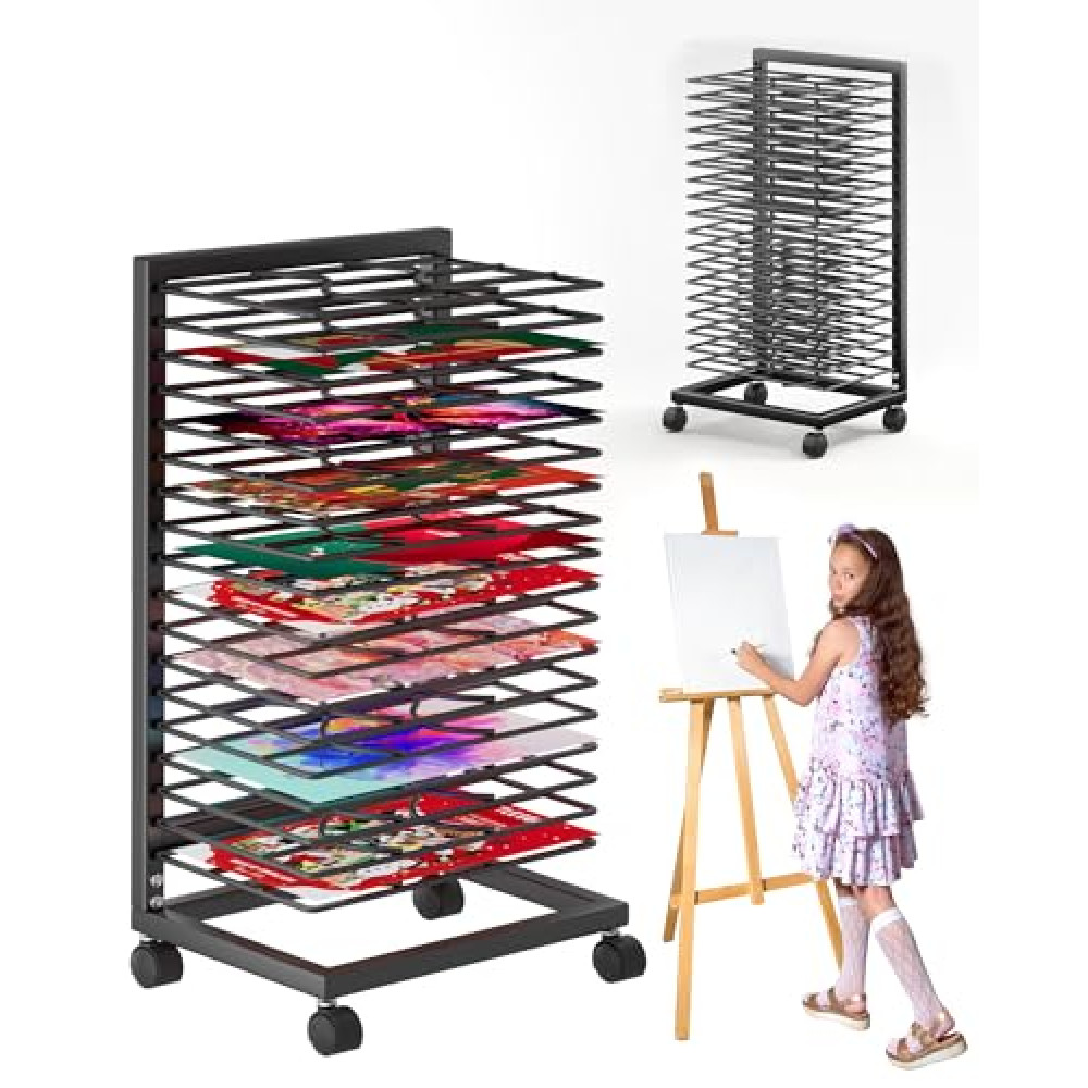 JarryStart Art Drying Rack for Classroom,18 Removable Shelves, Painting Drying Rack with Wheels, Functional & Mobile Paint Drying Rack,Stack Rack for Classroom, Art Studios and Schools