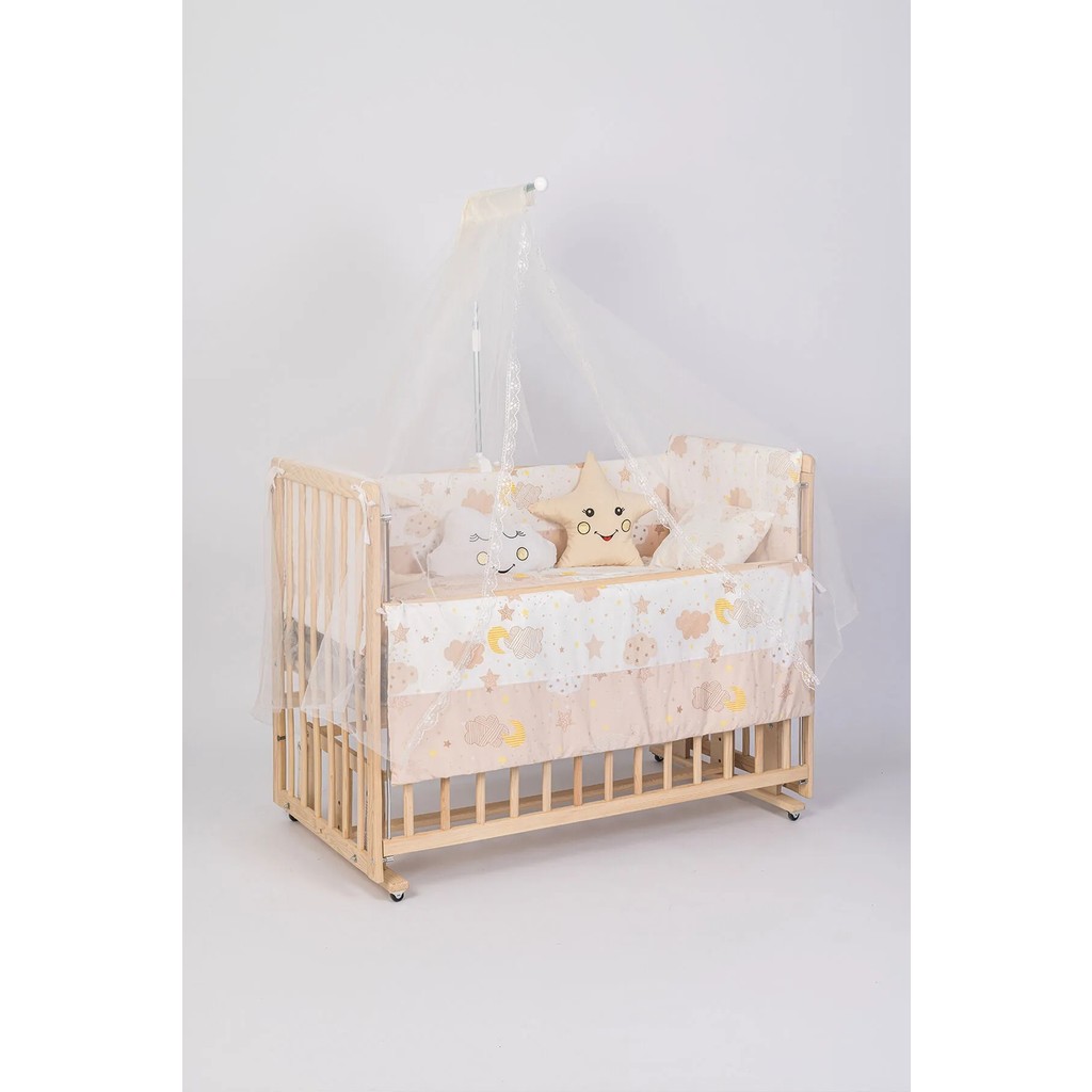 Jasmin Bebe Beşik Uyku Seti Kahve Yıldızlı 10 Parça + Cibinlik ve Aparatı Hediye - Kahverengi - Beyaz - 60 x 120 cm Bebek Oyun Parkı & Beşikleri Fiyatı
