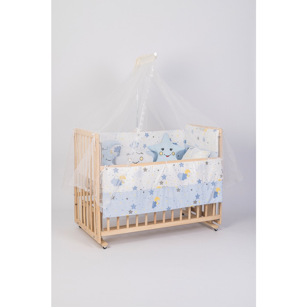 Jasmin Bebe Beşik Uyku Seti Mavi Yıldızlı 10 Parça + Cibinlik ve Aparatı Hediye - Mavi - Beyaz - 60 x 120 cm Bebek Oyun Parkı & Beşikleri Fiyatı