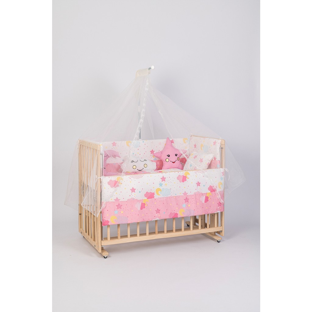 Jasmin Bebe Beşik Uyku Seti Pembe Yıldızlı 10 Parça + Cibinlik ve Aparatı Hediye - Pembe - Beyaz - 60 x 120 cm Bebek Oyun Parkı & Beşikleri Fiyatı