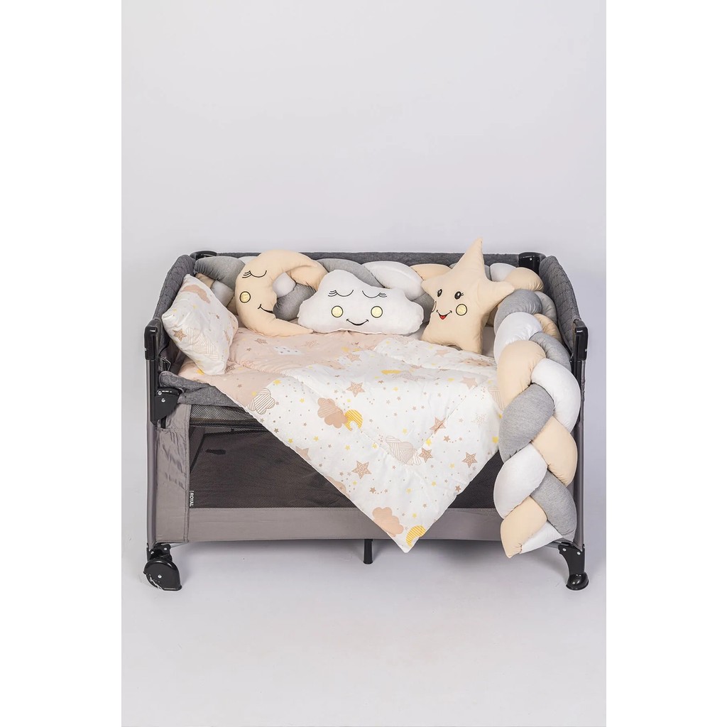 Jasmin Beşik Uyku Seti Kahve Yıldızlı Örgülü 7 Parça + Cibinlik ve Aparatı Hediye - Kahverengi - Beyaz - 60 x 120 cm Bebek Oyun Parkı & Beşikleri Fiyatı