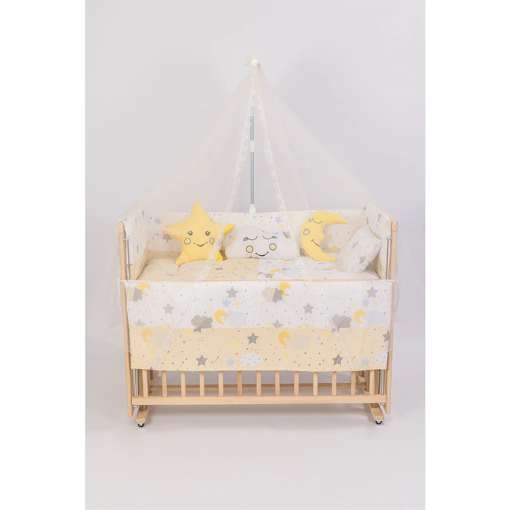 Jasmin Beşik Uyku Seti Sarı Yıldızlı 10 Parça + Cibinlik ve Aparatı Hediye - Sarı - Beyaz - 60 x 120 cm Bebek Oyun Parkı & Beşikleri Fiyatı