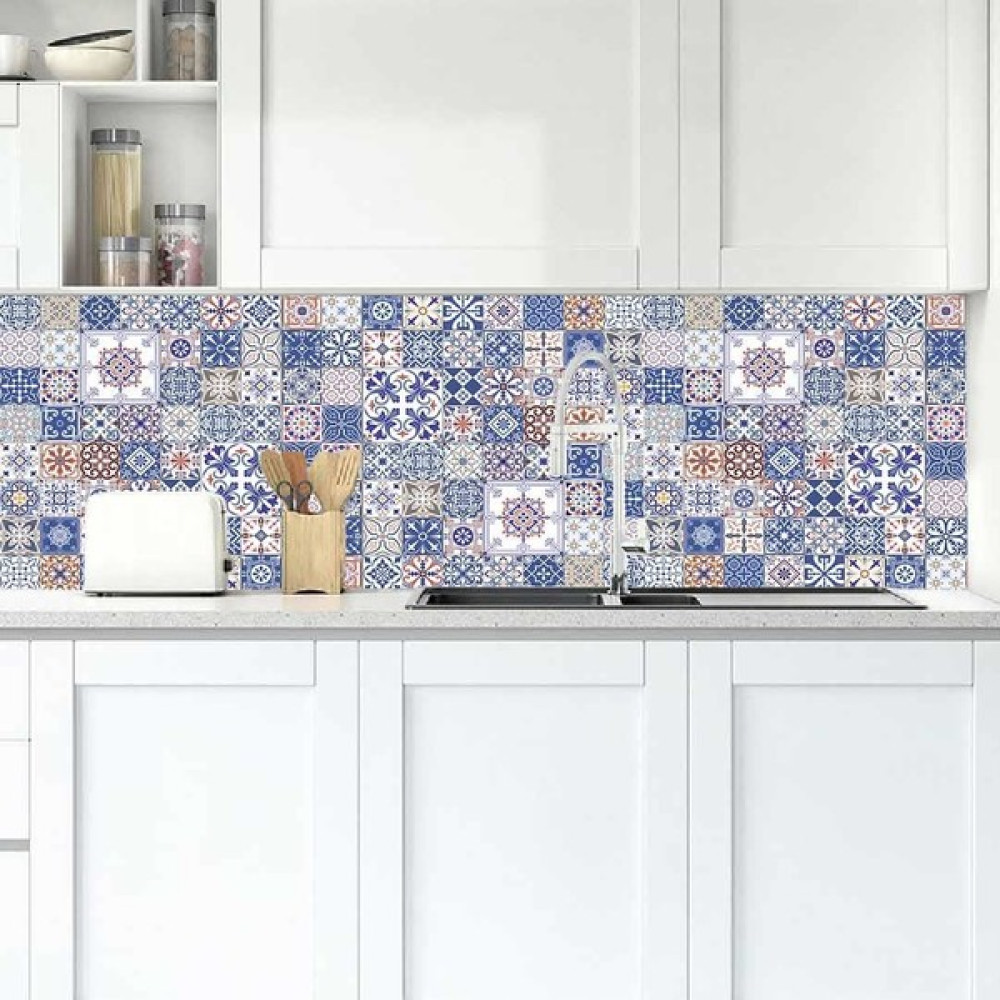 Jasmin2020 Mutfak Tezgah Arası Folyo Kaplama Küçük Fayans Mavi Desen - 60 x 100 cm - Renkli Yapı Kimyasalları & Yapıştırıcılar Fiyatı