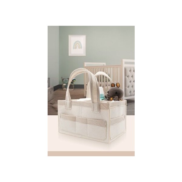 Jasper Bej Keçe Anne Bebek Bakım Çantası Organizer 18x32x22 Kapasite ile Şeritli Tasarım Bebek Bakım Çantası Fiyatı