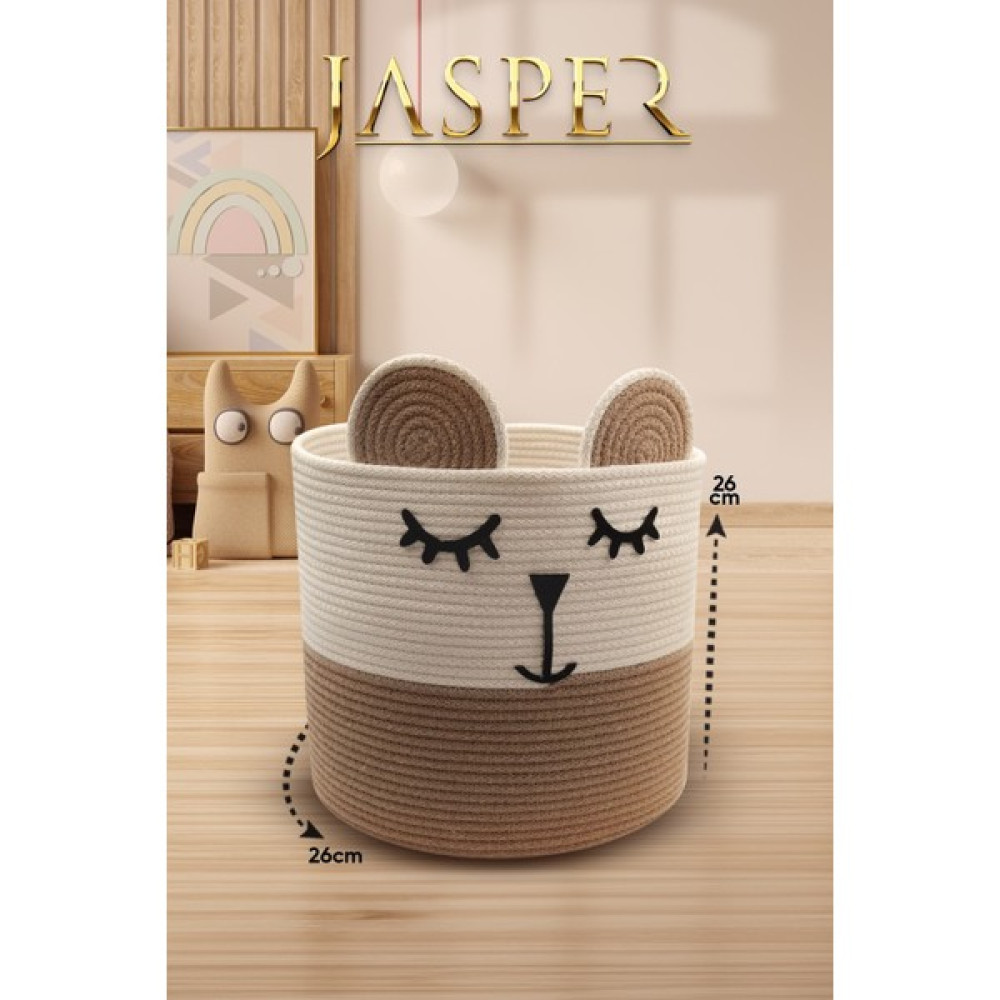Jasper Bej Tekli Jüt Ip Panda Tasarımlı Çok Amaçlı Çocuk Odası Oyuncak Kıyafet Kirli Sepeti Organizer 26x26cm - 26 x 26 cm Sepet Fiyatı