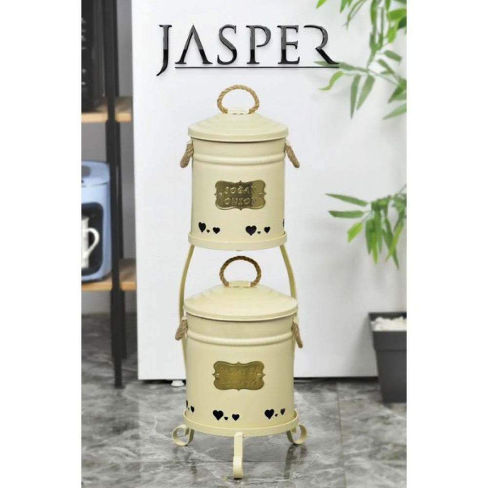 Jasper JPR-1041 Yıldıray Metal Metal Ekonomik Boy Krem Standlı Sebzelik Patates Soğanlık Saklama Kapları Fiyatı