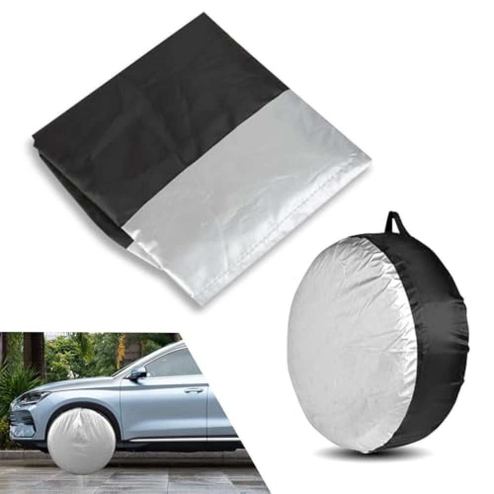 JawGrew Car Tire Cover, Tire Storage Cover, Portable Handle Design Tire Storage Protector, Suitable for Most Cars Trucks SUV (Black & Silver #L)