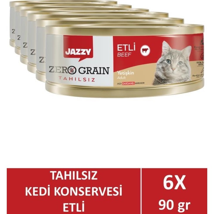 Jazzy Zero Grain Yetişkin Kedi Etli 90 gr x 6 Adet Diğer Fiyatı