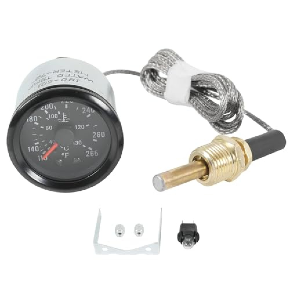 JDMSPEED 2" 52mm Water Temperature Gauge 40-130℃,110-265℉ Water Temp Thermometer Meter Kit DC12V with Sensor NPT 1/2, 1.8m Wire Length