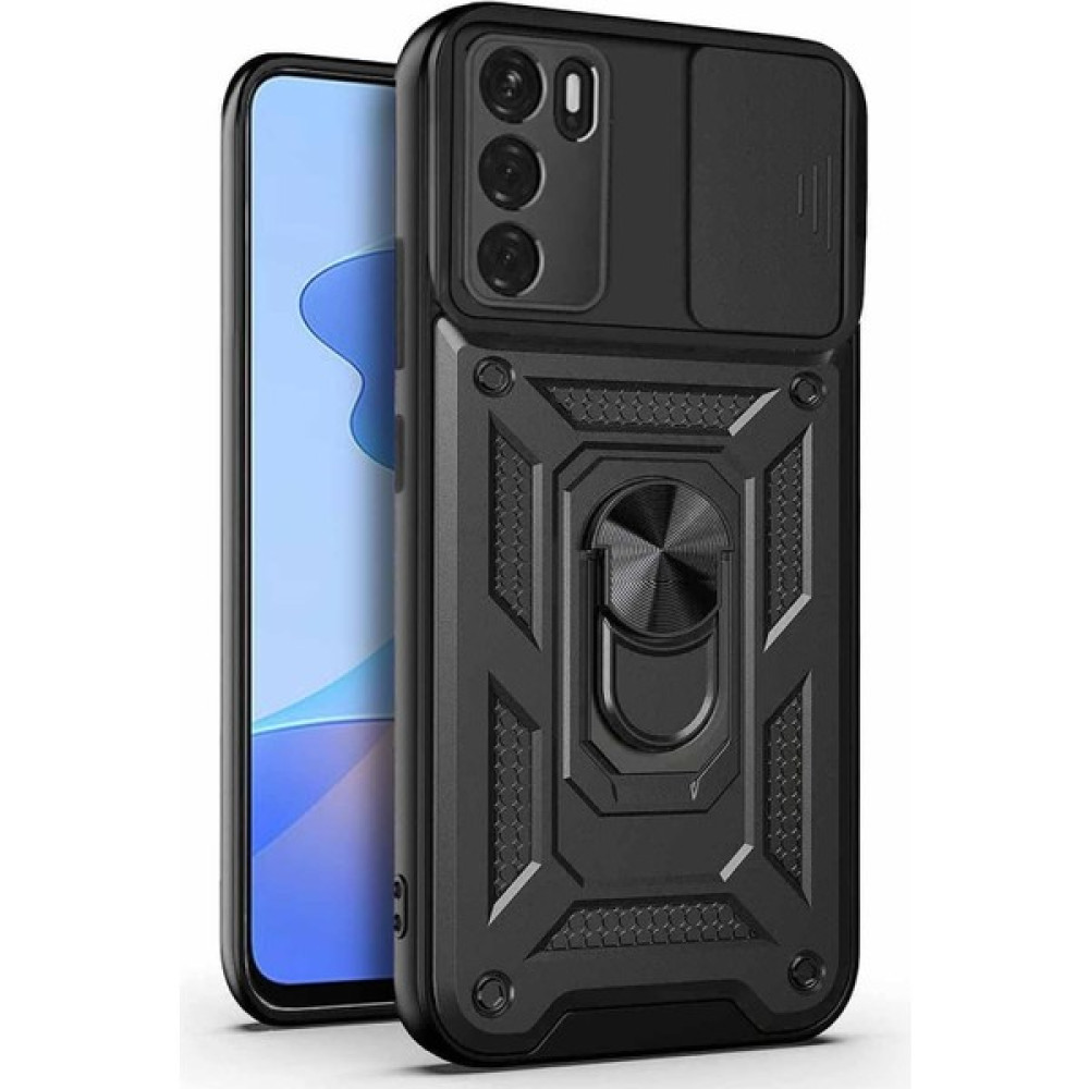 Jeaks Oppo A16 Kılıf Kamera Korumalı Sürgülü Yüzüklü Armor Military Tank Koruyucu Kapak - Siyah Cep Telefonu Kılıfı Fiyatı