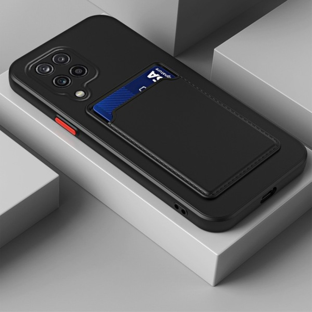 Jeaks Samsung Galaxy A12/M12 Kılıf Kart Bölmeli Karlıklı Cüzdanlı Kamera Korumalı Silikon Kapak - Siyah - Galaxy A12 Cep Telefonu Kılıfı Fiyatı