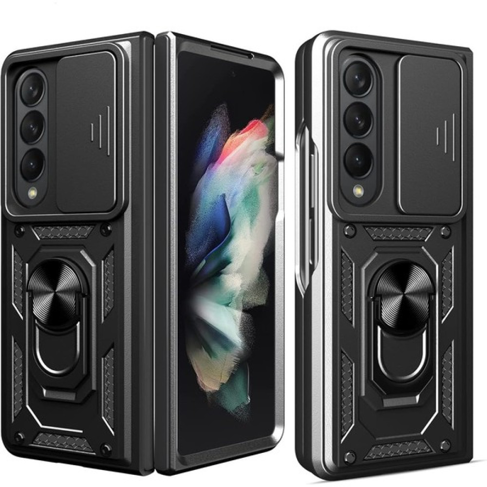 Jeaks Samsung Galaxy Z Fold 4 Kılıf Kamera Korumalı Sürgülü Yüzüklü Armor Military Tank Koruyucu Kapak - Siyah - Glx Z Fold 4 Cep Telefonu Kılıfı Fiyatı