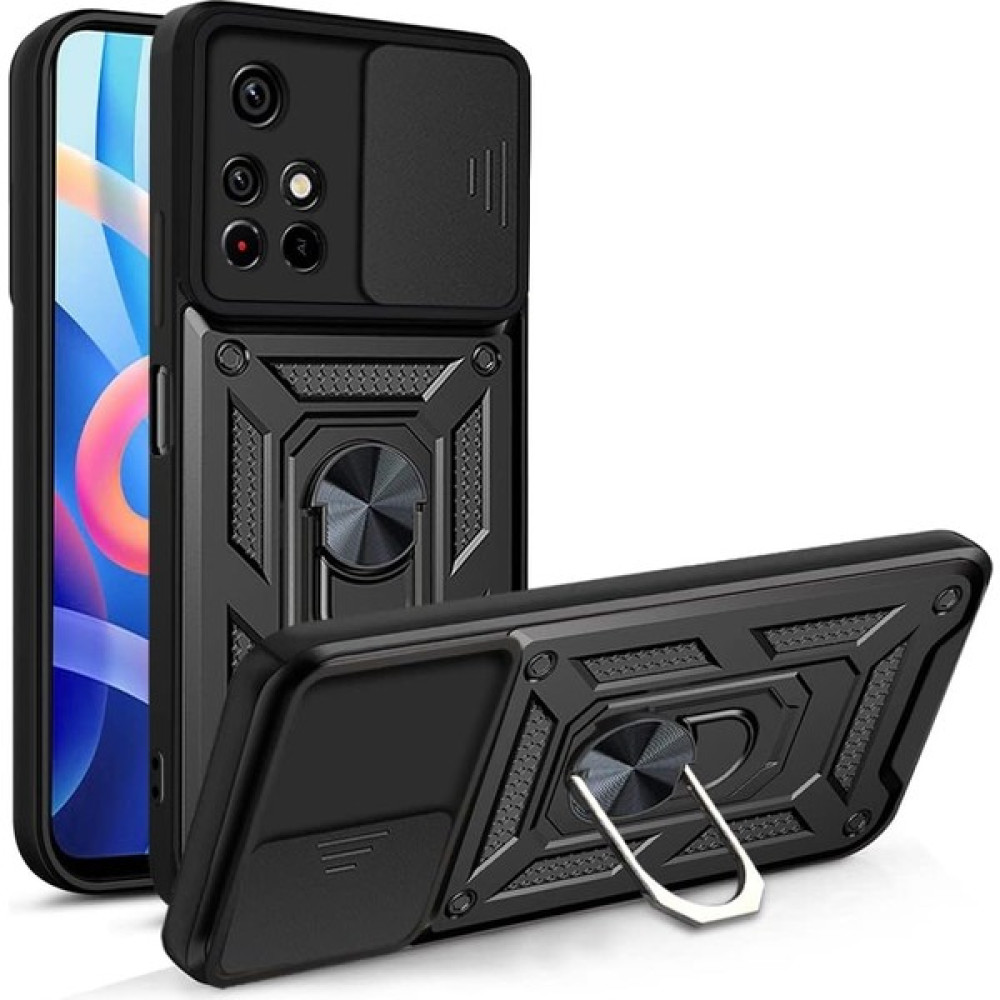 Jeaks Xiaomi Poco M4 Pro 4g Kılıf Kamera Korumalı Sürgülü Yüzüklü Armor Military Tank Koruyucu Kapak - Siyah Cep Telefonu Kılıfı Fiyatı