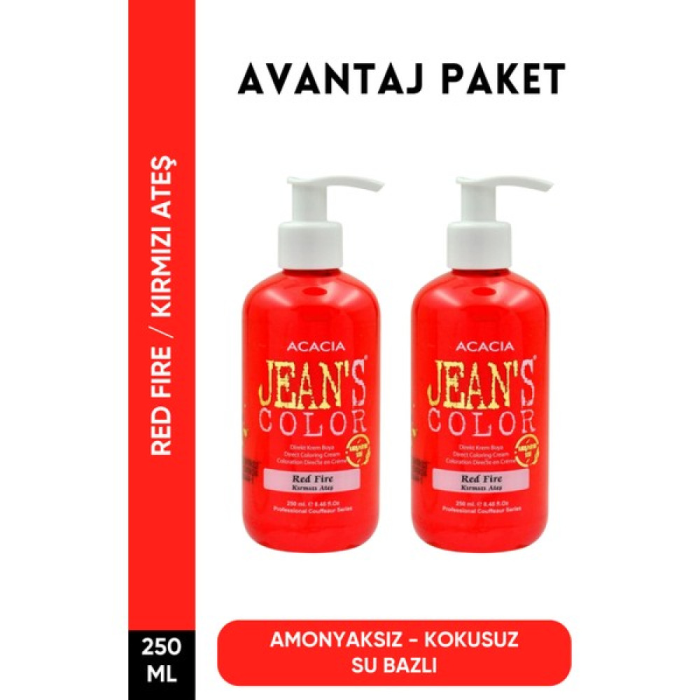 JEAN'S COLOR Amonyaksız Kırmızı Ateş Renkli Saç Boyası 250 ml X2 Adet Kokusuz Su Bazlı Red Fire Hair Dye Saç Boyası Fiyatı